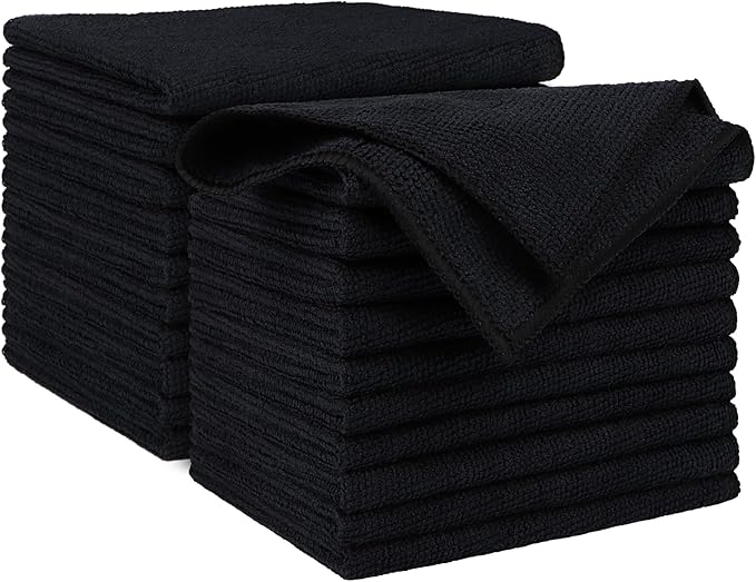 AIDEA Microfiber Cleaning Cloth Black 20PK, Microfiber Towels by AIDEAHOME