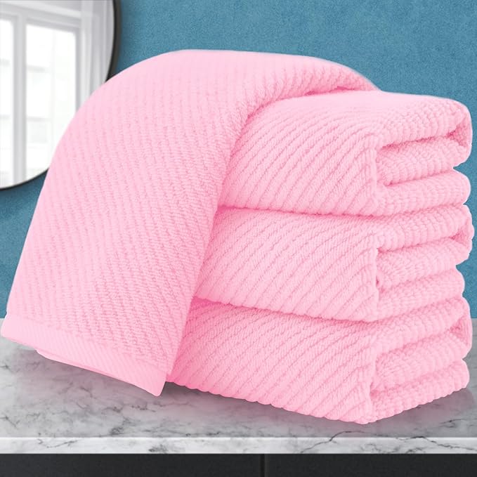 VOOVA & MOVAS Pink Bathroom Hand Towels Set of 4, Large 18" x 28" by VOOVAMOVAS