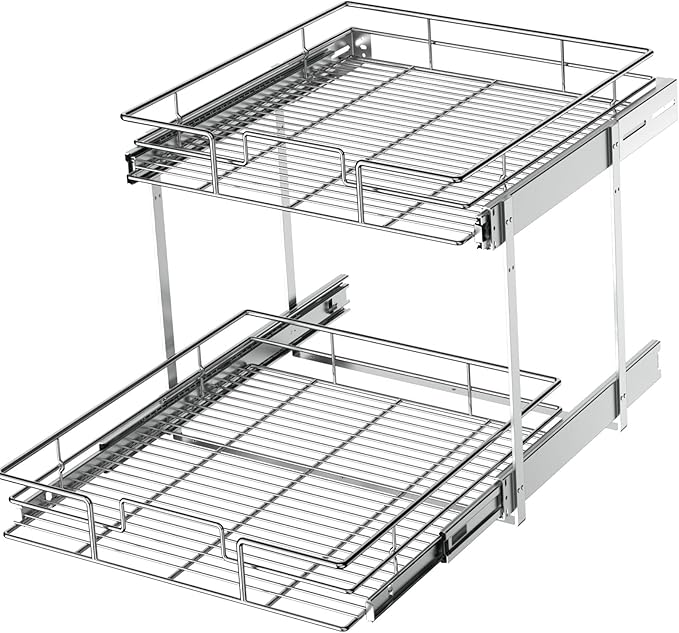 LOVMOR 2 Tier Individual Pull Out Cabinet Organizer 19½" W x 21½" D, Slide Out by LOVMOR