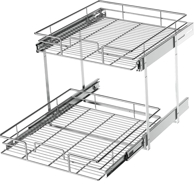LOVMOR 2 Tier Individual Pull Out Cabinet Organizer 22½" W x 21½" D, Slide Out by LOVMOR