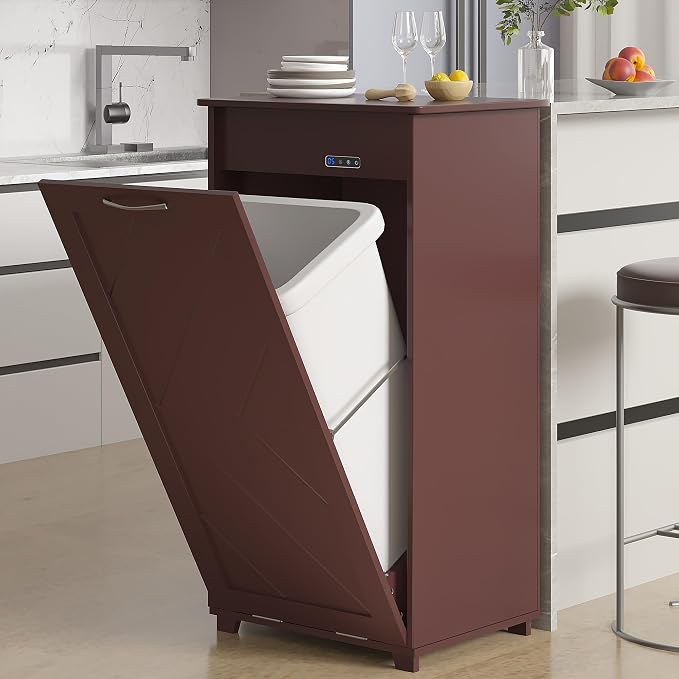 VECELO Tilt Out Kitchen Trash Bin Cabinet, Dog Proof Garbage Can by VECELO