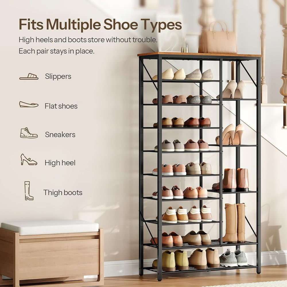 HOOBRO 10 Tier Shoe Rack for Entryway, Large Capacity Tall Shoe Storage