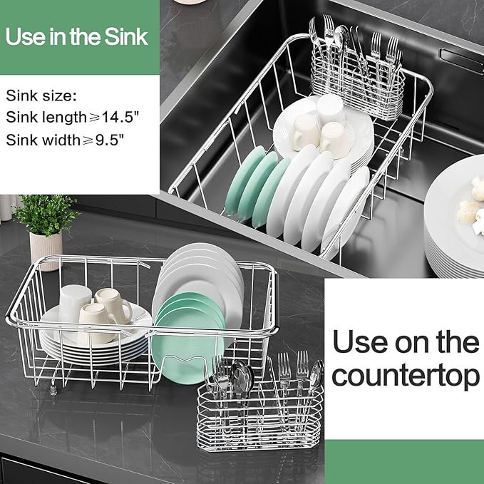 Dish Drainer Rack in Sink Adjustable, Expandable 304 Stainless Steel Metal Dish - Image 5