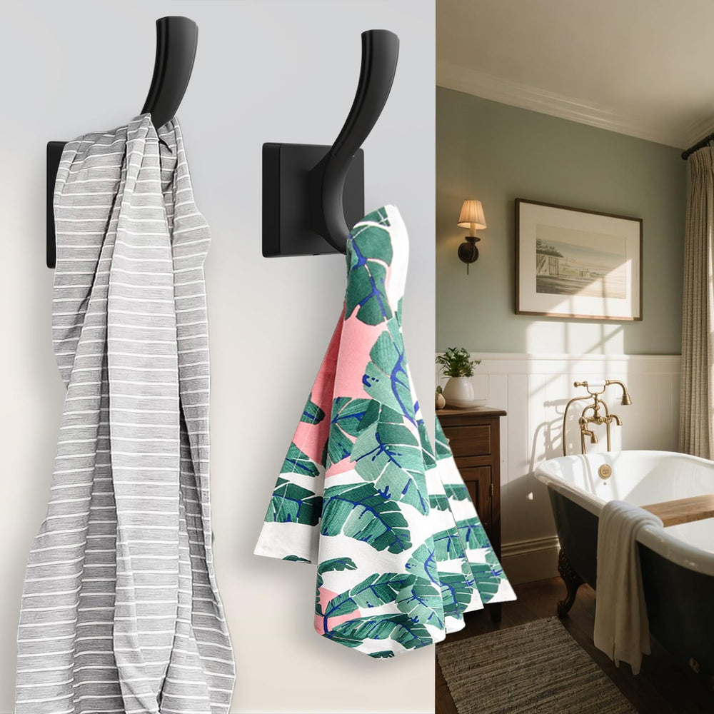 TOFIIGREM Black Coat Hooks for Wall Hanging, Bath Robe Hook Heavy Duty Thick ...