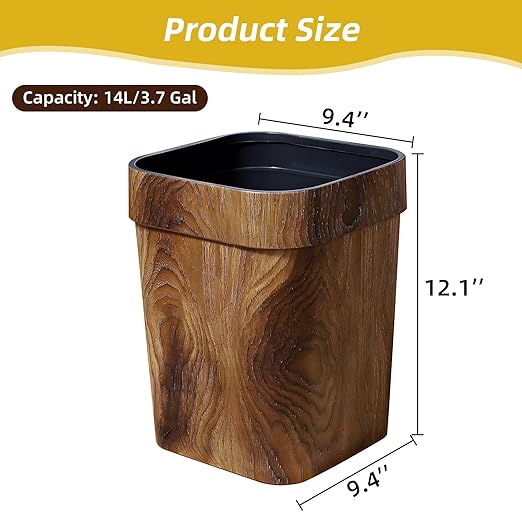 Wood Grain Plastic Trash Can Bedroom, Square 2-Pack, 3.7 Gal Farmhouse - Image 5