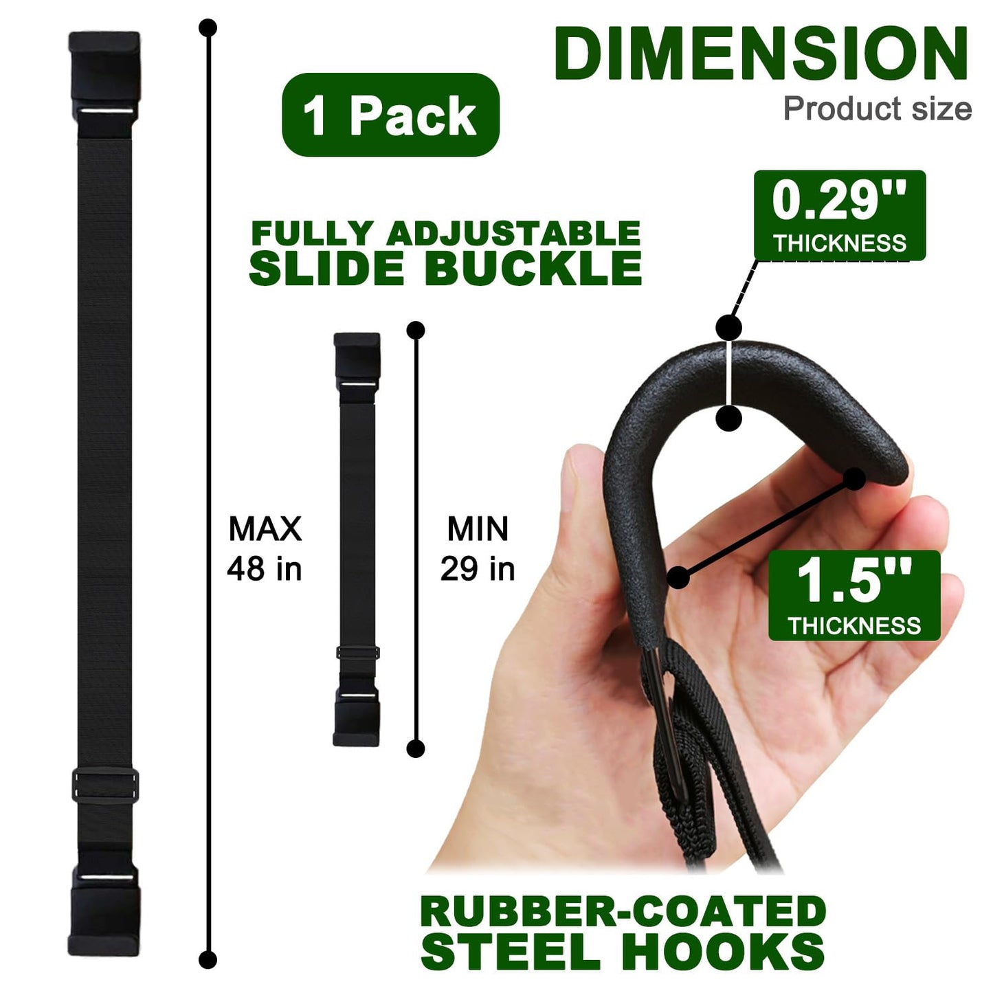 GripHandle Metal Double-Claw Trash Can Lid Lock Strap for Animals,Bungee Cord with Hooks for Trash Bin Garbage Pail,Outdoor Outside Trash Lid Holder to Keep Raccoons Out,Fits 20-96 Gallon Cans - 1pc