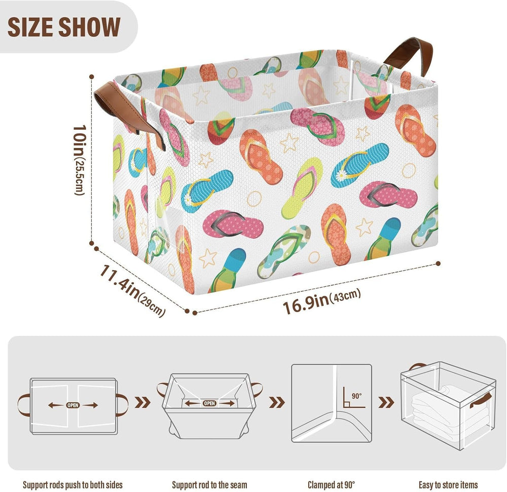 Beach Star Flip Flops Summer Slipper Storage Bins for Shelves with Labels&amp...