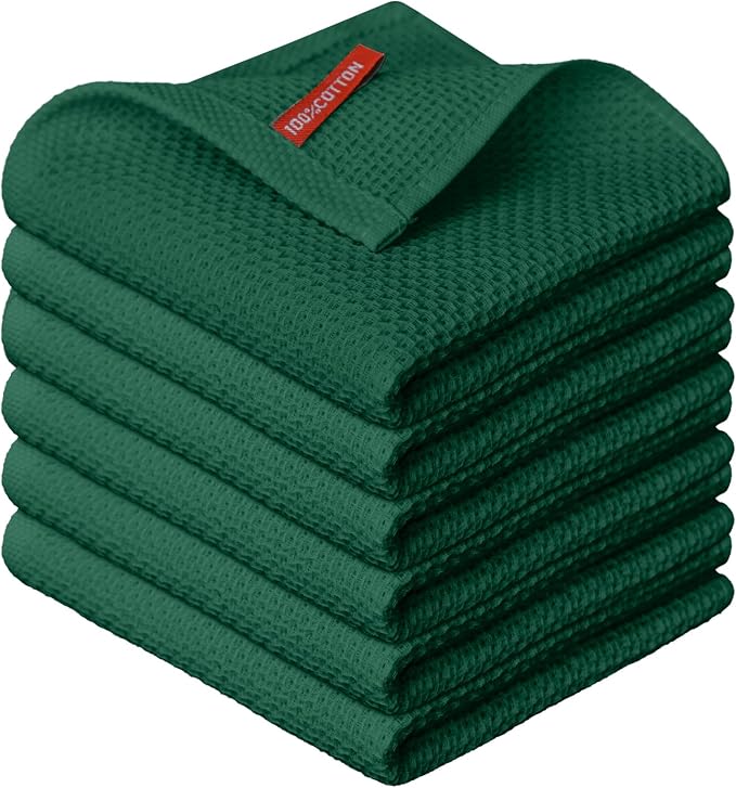 Artoid Mode 100% Cotton Dark Green Waffle Weave Kitchen Dish Cloths, 12x12 Inch by ArtoidMode