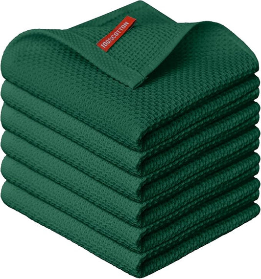 Artoid Mode 100% Cotton Dark Green Waffle Weave Kitchen Dish Cloths, 12x12 Inch by ArtoidMode