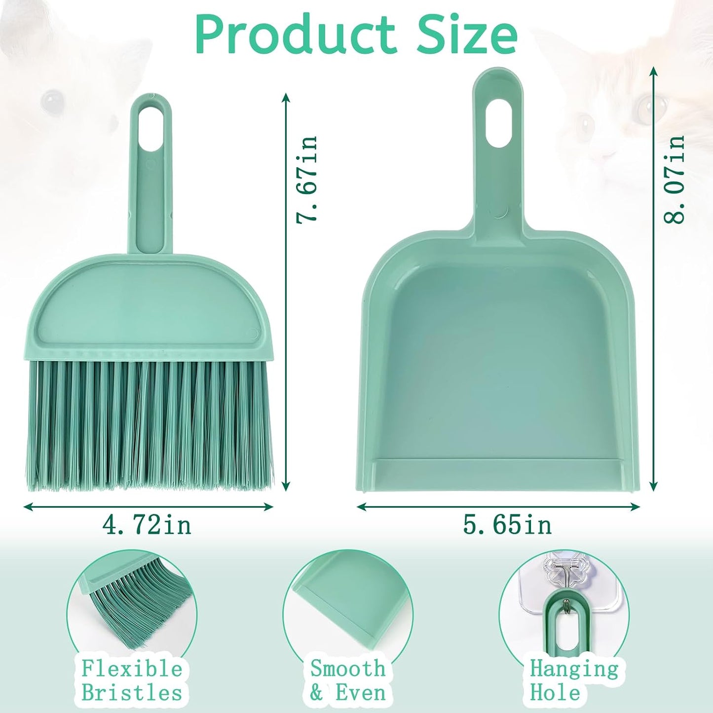 ZUFECY Mini Broom and Dustpan Set, Small Handheld Brush for Car Keyboard Desk Cleaning, Compact Sweeper for Chinchilla Hamster Bunny Small Pet Cage, Blue and Pink (2 Pack)