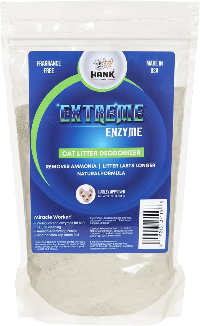 Extreme Enzyme CAT Litter Odor Eliminator, 3 lbs. Triple-Action Deodorizing by Hank+%26+Harley