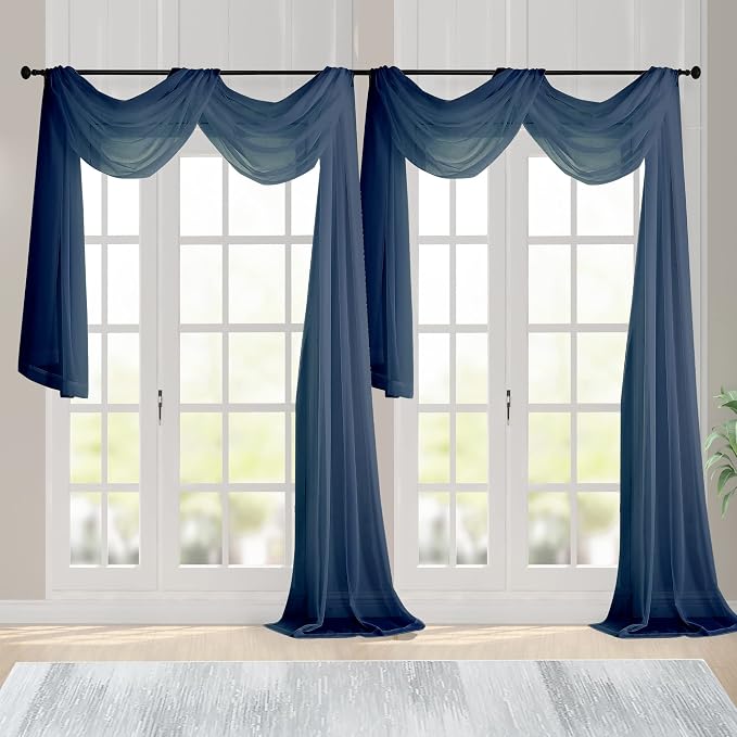Chyhomenyc Navy Blue Sheer Scarf Valances by Chyhomenyc