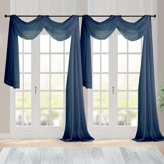Chyhomenyc Navy Blue Sheer Scarf Valances by Chyhomenyc