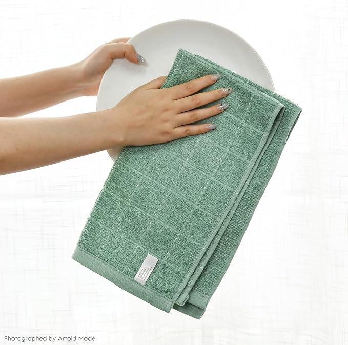 Artoid Mode Checkered Designed Cotton Dark Green Terry Kitchen Dish Towels - Image 5