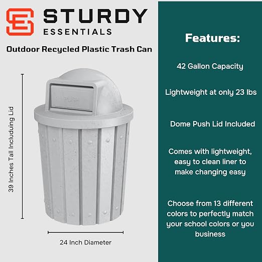 42 Gallon Slated Circle 100% Recycled Plastic Heavy Duty Outdoor Trash Can - Image 2