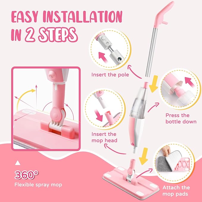 Pink Mini Spray Mop for Toddler-Girls Montessori Cleaning Toy That Real Spray - Image 7