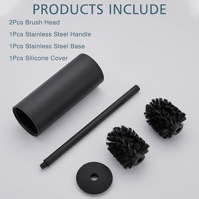 FORIOUS Toilet Brush and Holder Set Black, Heavy Duty 304 Stainless Steel Base - Image 8
