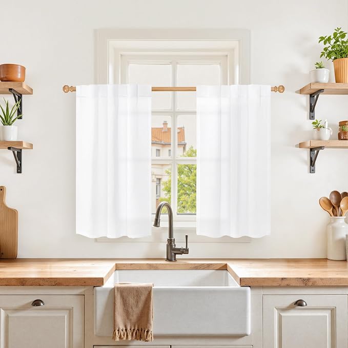YoungsTex White Cafe Curtains 36 Inch Length by YoungsTex