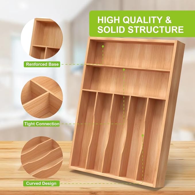 Bamboo Utensil Drawer Organizer, Kitchen Drawer Organizer - Image 4