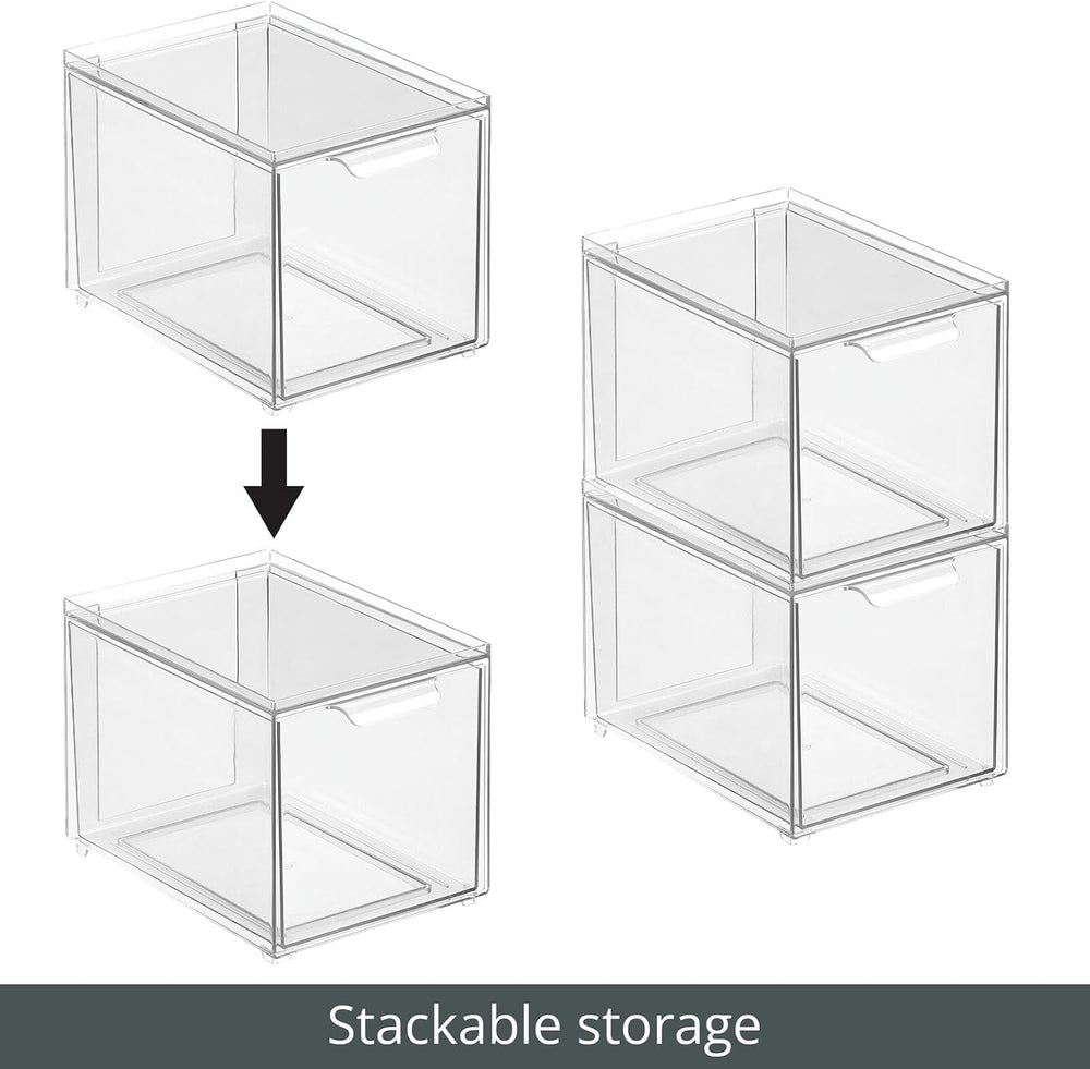 mDesign Plastic Stackable Bathroom Storage with Pull Out Bin Organizer Drawer...