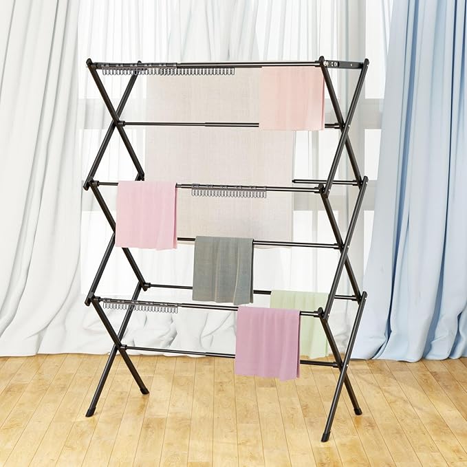 3 Tier Clothes Drying Rack, Foldable & Portable Clothing Drying Rack, - Image 2