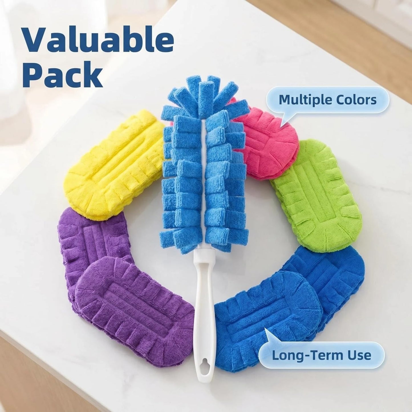 2026 New Reusable Chenille Microfiber Dust Duster, 360° Electrostatic Duster with Washable Removable Cloth Covers, Refillable Multi-Surface Duster for Home Furniture Ceiling Fan Cleaning (1 Set)