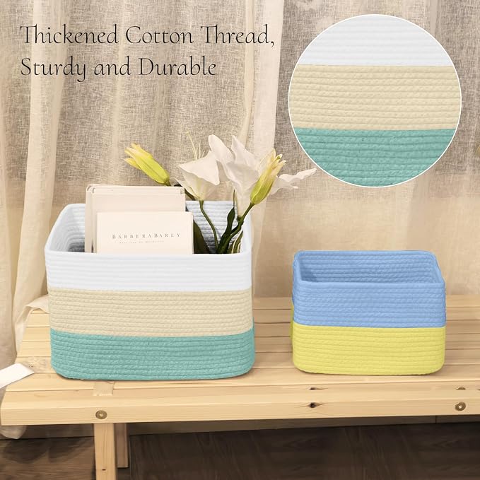 Hopegiver Woven Storage Baskets 15x11x10 Inch, 3 Pack Collapsible Cube Storage - Image 3