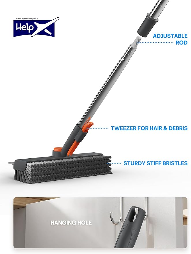 Floor Scrub Brush with Long Handle, 3 in 1 Multi-angle Swivel Right Angled - Image 5