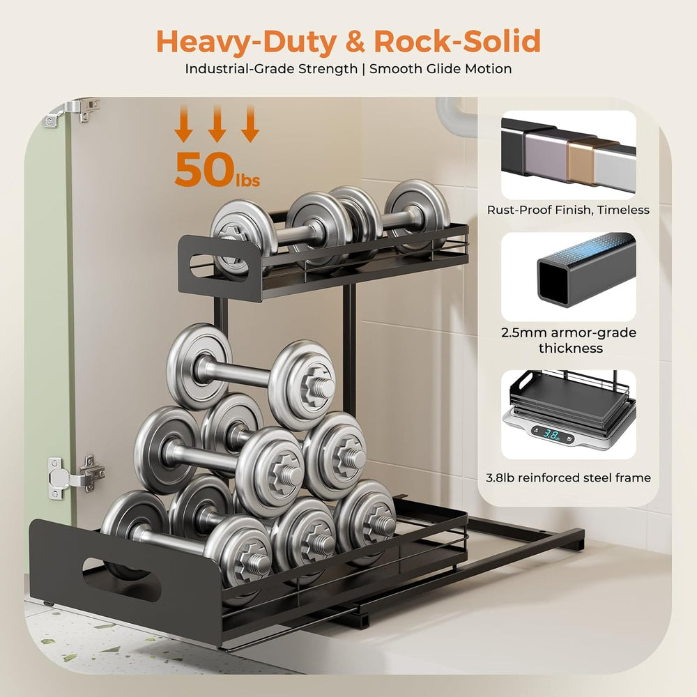 Delamu 2 Pack Metal Bathroom Organizers and Storage, 2 Tier Pull Out Under Si...