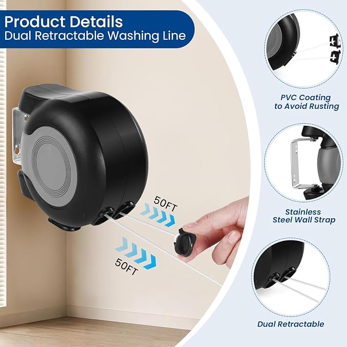 Retractable Double Clothesline – 49 ft x 2 Heavy Duty Clothes Line - Image 4