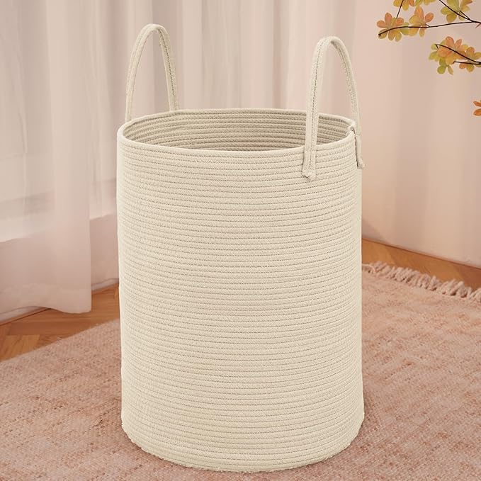 Large Woven Laundry Basket Hamper, 60L Cotton Rope Storage Bin by JMvicyroam