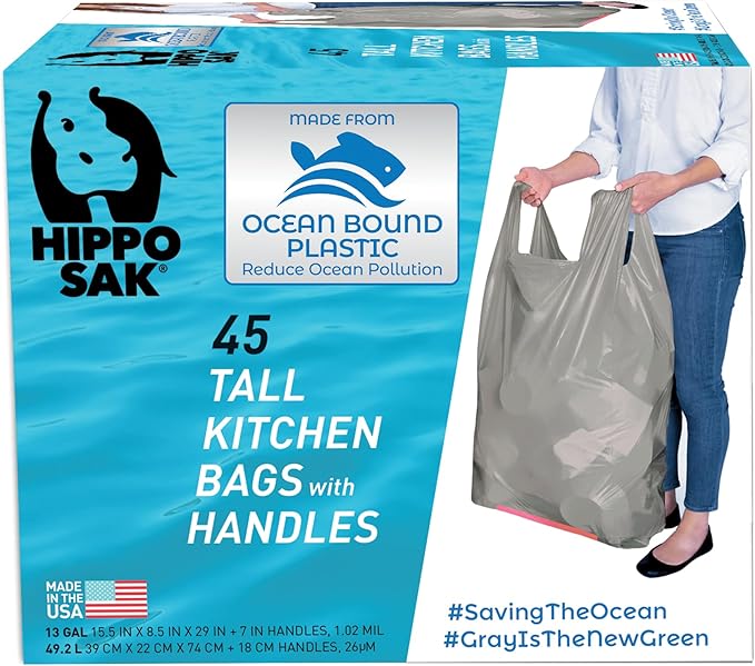 Hippo Sak - Tall Kitchen Garbage Bags - 13 Gallon Trash Bags Made from Recycled by HippoSak