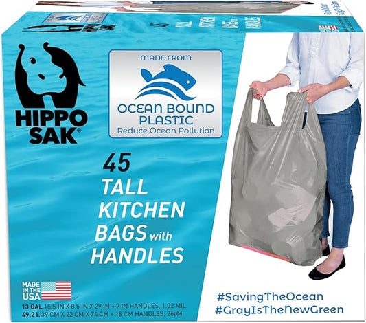 Hippo Sak - Tall Kitchen Garbage Bags - 13 Gallon Trash Bags Made from Recycled by HippoSak