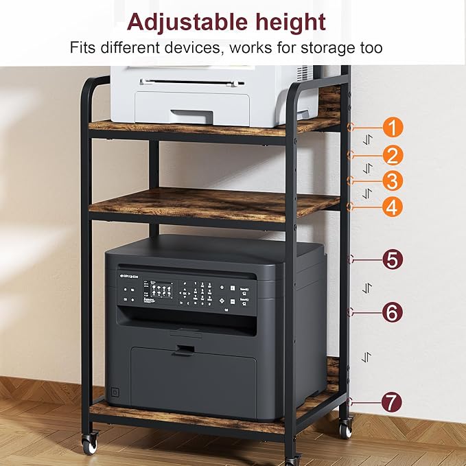 4 Tier Printer Stand with Storage Shelf, Large Tall Printer Table - Image 5