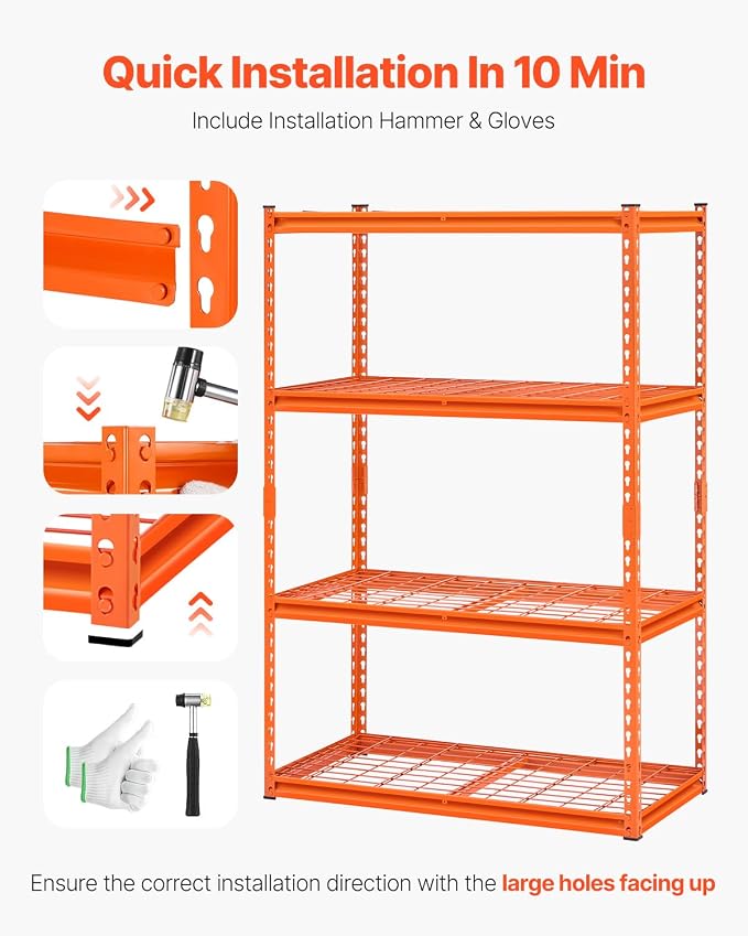 VEVOR Storage Shelves, 2400 lbs, 4 Tier Heavy Duty Garage Shelving, - Image 7