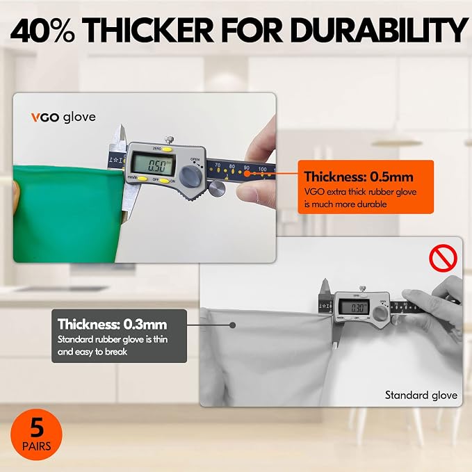 Vgo... 5-Pairs Reusable Household Gloves, Rubber Dishwashing gloves, Extra - Image 2