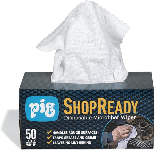PIG ShopReady Microfiber Wipers| Durable Low-Lint Microfiber Rags | 50 per box by NewPig