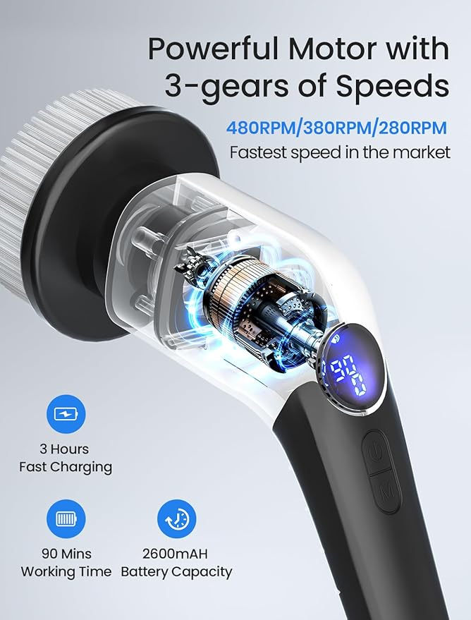 Electric Spin Scrubber, 2025 New Cordless Shower Cleaning Brush - Image 4
