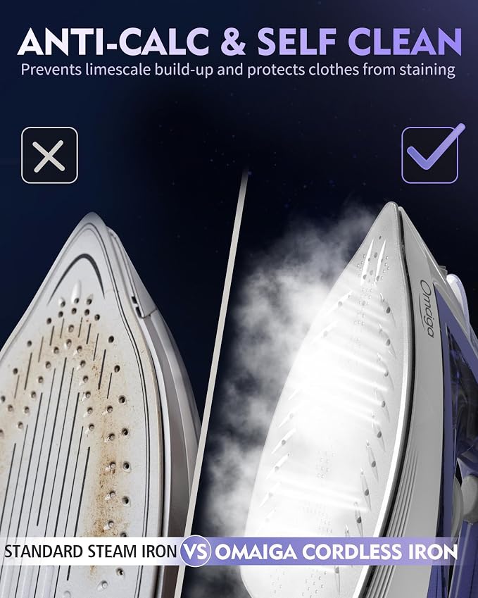 Cordless Iron for Clothes, 1550W 2-In-1 Cordless/Corded Steam Iron Rapid Heating - Image 6