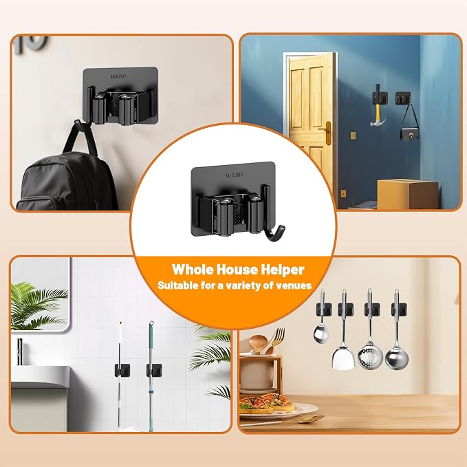 Mop and Broom Holder Wall Mount Stainless Steel Broom Mop Hanger Wall Mounted - Image 3