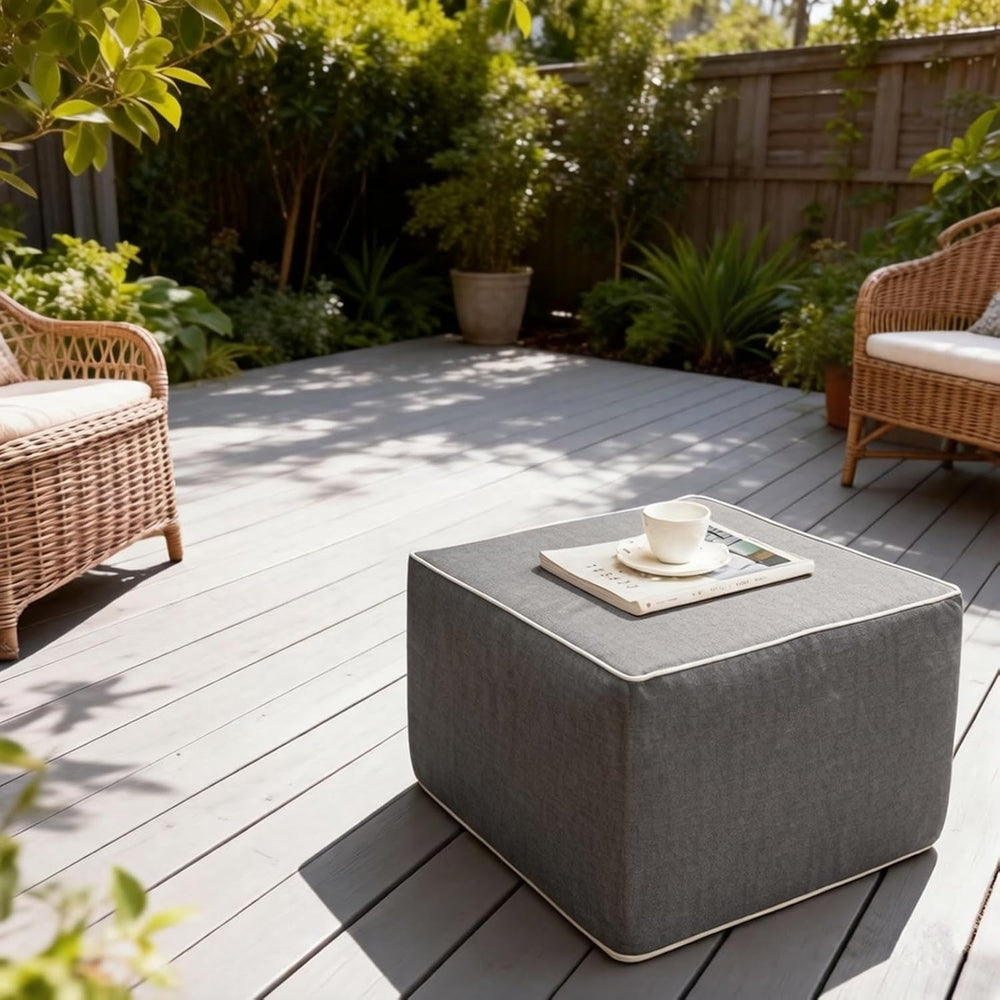 Outdoor Square Ottoman,Pouf Foot Rest for Patio Waterproof,Gray,20x20x14In