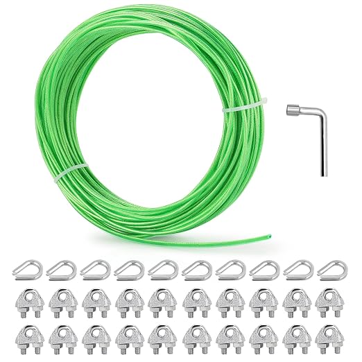 1/8" Wire Rope, 100 Ft PVC Coated Wire Cable Metal Steel Cable Trellis Kit by hannger