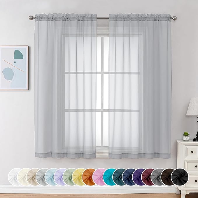 Chyhomenyc Light Grey Sheer Curtains 54 Inch Long 2 Panels, Light Filtering Rod by Chyhomenyc