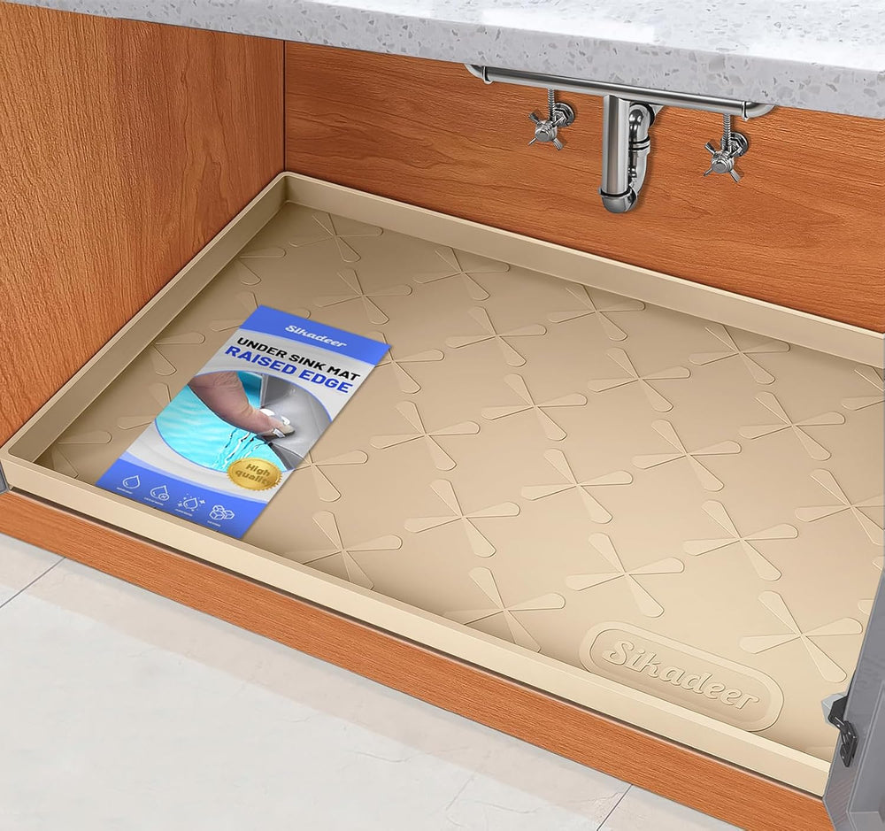 SIKADEER Waterproof Under Sink Mat 37" x 22" Silicone Mat Cabinet P...