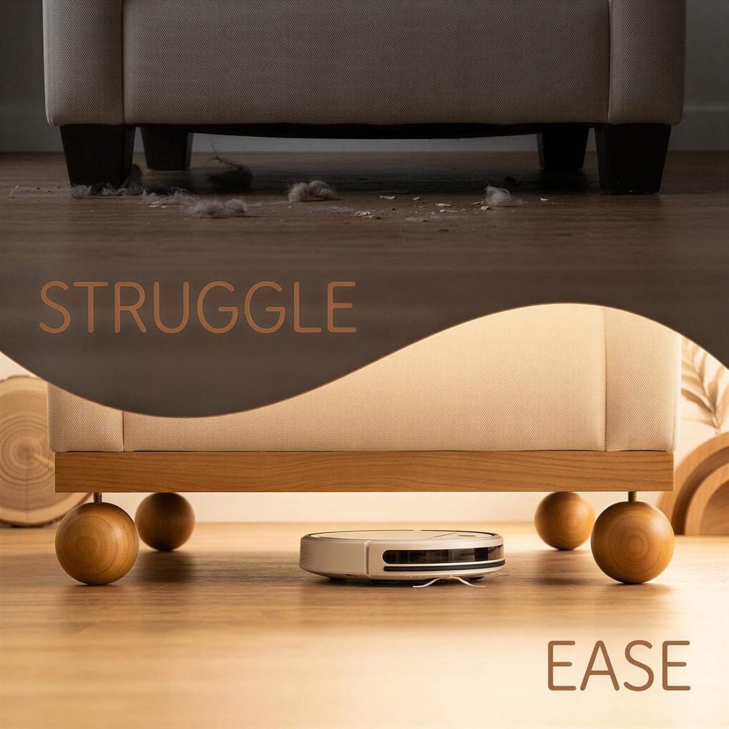 4 Pcs Wooden Furniture Legs, 3.9 Inch Round Solid Oak Sofa Feet Replacement Parts with M8 Screw, Suitable for Cabinet, Bench, Dresser, Ottoman, TV Stand, Nightstand & DIY Projects