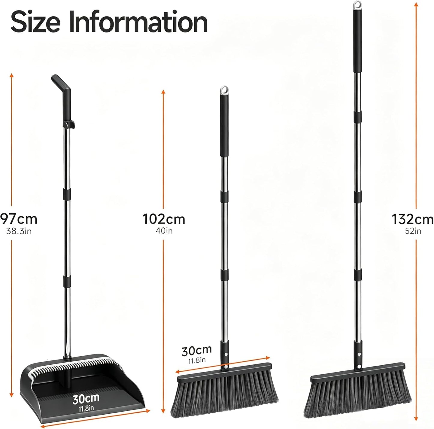 Broom and Dustpan Set, 52" Long Handle Standing Broom with Dustpan Combo Set with Dust Pan Teeth to Clean Pet Hair, Easy Sweeping Suitable for Home Kitchen Office Lobby