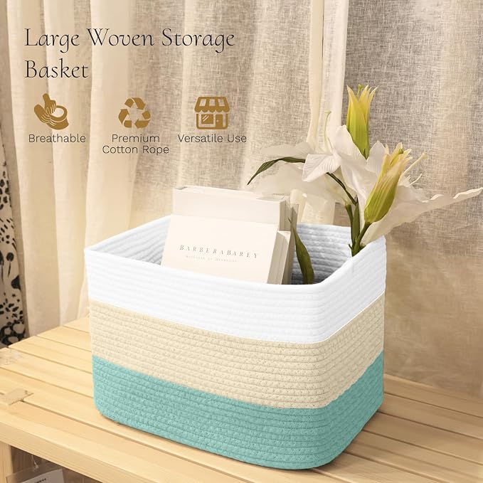 Hopegiver Woven Storage Baskets 15x11x10 Inch, 1 Pack Collapsible Cube Storage - Image 2