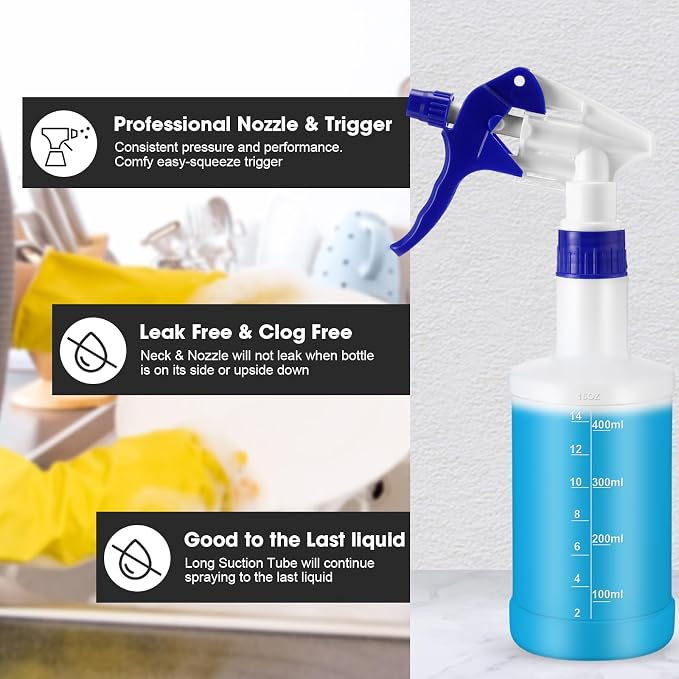 Eccliy 12 Pcs 16 Oz Plastic Spray Bottle, Adjustable Empty Reusable Sprayer - Image 3