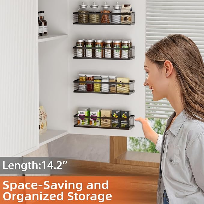 Spice Rack Wall Mount, 4 Pack Pantry Door Organizer & Hanging Storage Baskets - Image 2