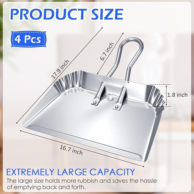 Mumufy 4 Pcs 16 Inch Heavy Duty Metal Dustpan Large Wide Dust Pans - Image 2